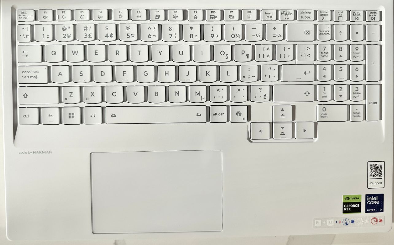 A top down view of the Lenovo Legion 7i laptop's full keyboard layout.