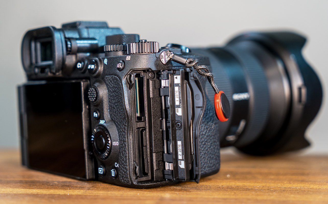 Sony A7 V memory card slots.