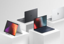 Four HP EliteBook G2 cmoputers on white pedestals