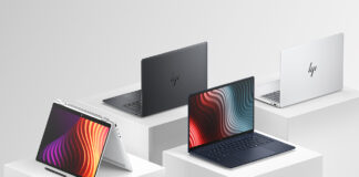 Four HP EliteBook G2 cmoputers on white pedestals