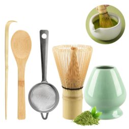 Matcha Tea Kit 5 Pieces, Matcha Set, Includes Matcha Whisk, Two Matcha Spoons, Matcha Sieve, Ceramic Stand for Whisk Best Gift for Matcha Lovers