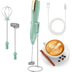Rechargeable Handheld Milk Frother, Powerful Electric Whisk Drink Mixer & Foam Maker for Coffee, Latte, Cappuccino, Matcha & Frappe