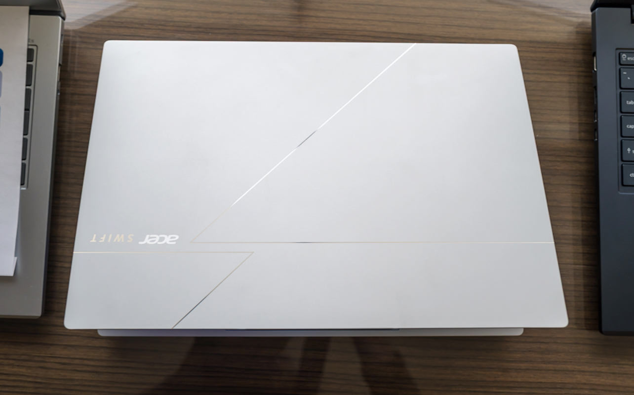 Acer Swift AI laptop lid showing embedded design.