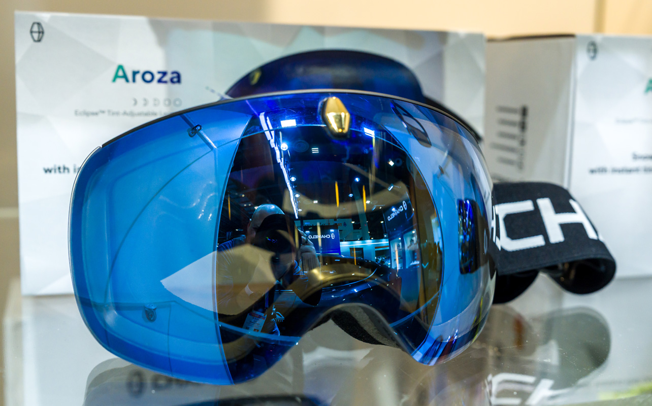 Chamelo Aroza smart goggles on display at CES 2026.