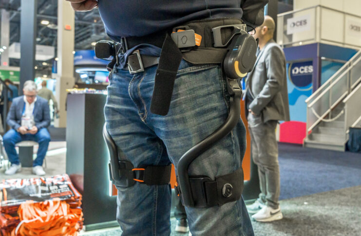 Dnsys X1 exoskeleton on man at CES 2026.