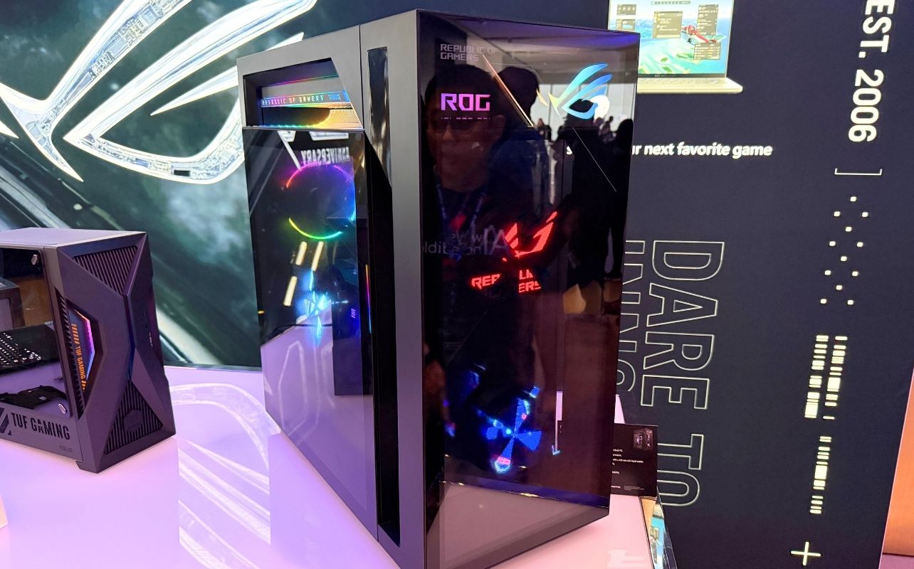 A PC tower with a hologram displayed.