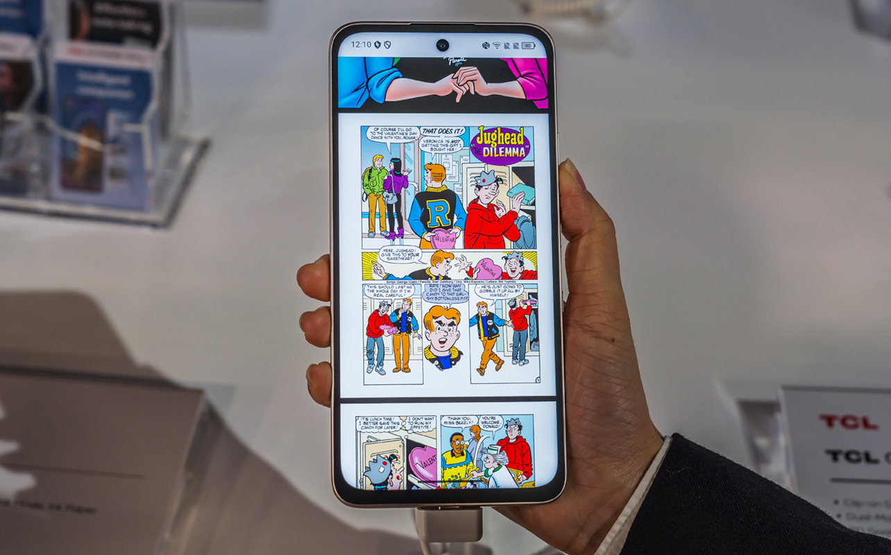 TCL NXTPAPER 70 Pro displaying full colour comic book onscreen.