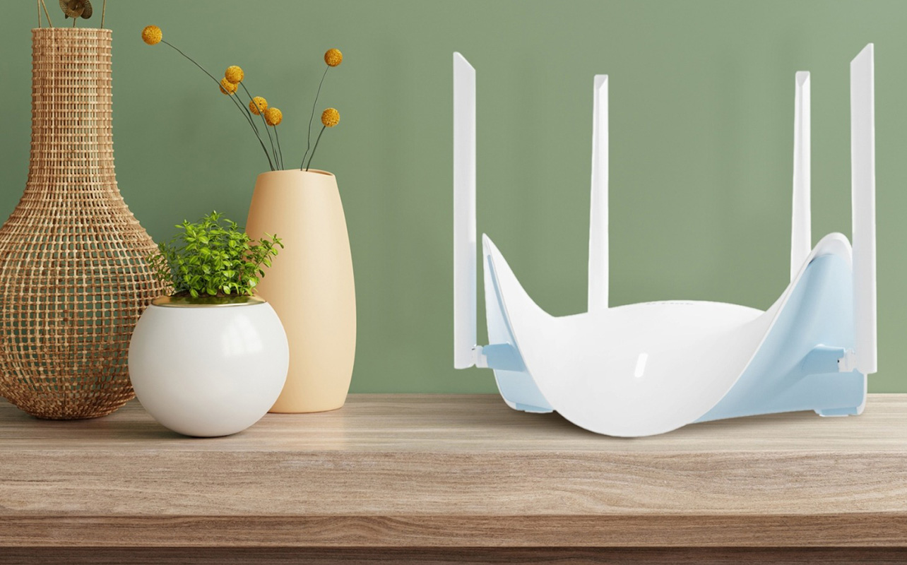 D-Link Wi-Fi 7 router on table.