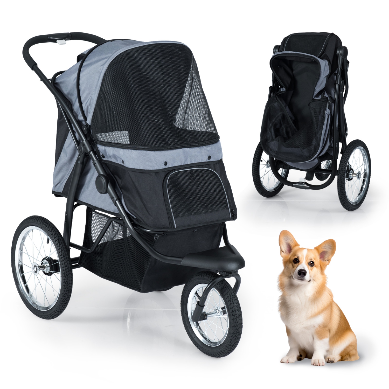 Gymax three-wheel pet stroller for small & medium dogs