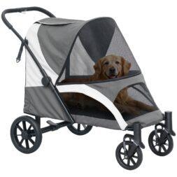 PawHut Pet Stroller for Small Medium Large Dogs and Cats, Foldable Dog Stroller with 4 Wheels, Shock-Absorbing Frame, Safety Leashes, Brakes, for Pets up to 66 lbs