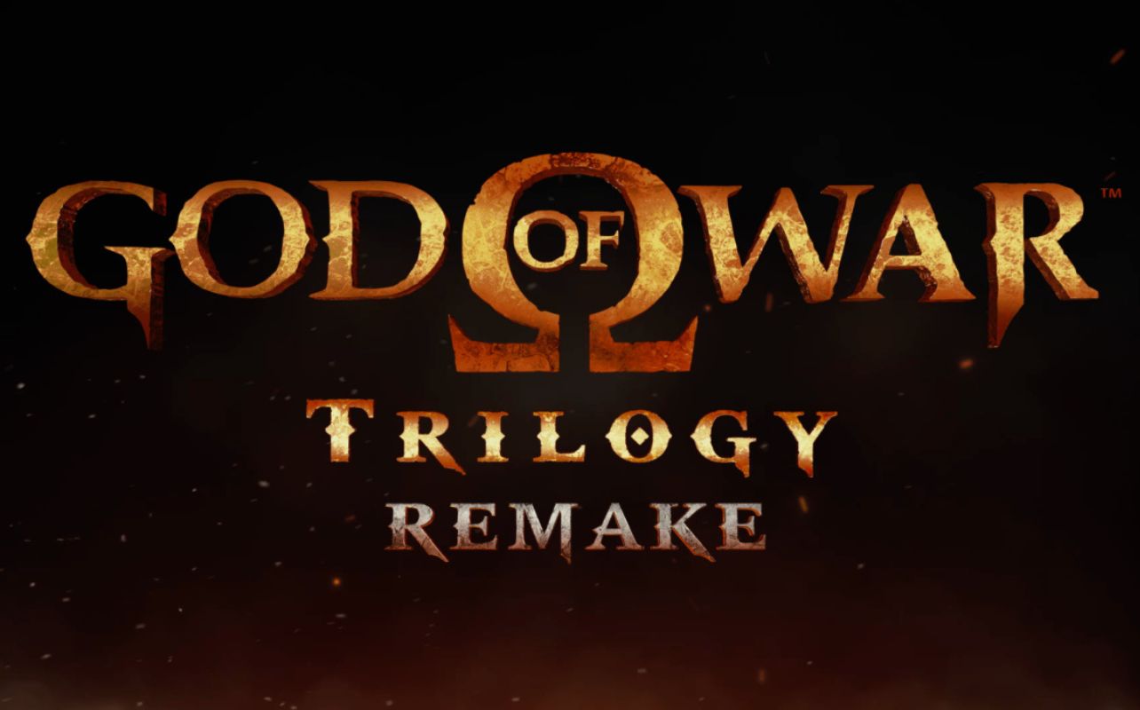 A title card with the God of War trilogy remake graphic.