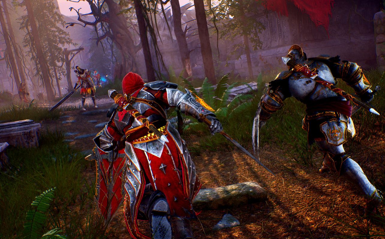 Knights running wth swords.