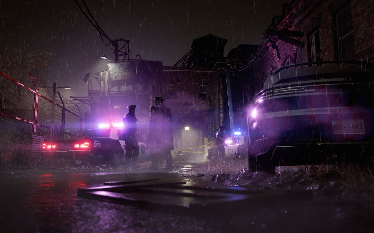 Resident Evil Requiem an outdoor rainy scene with plenty of rain and lighting.