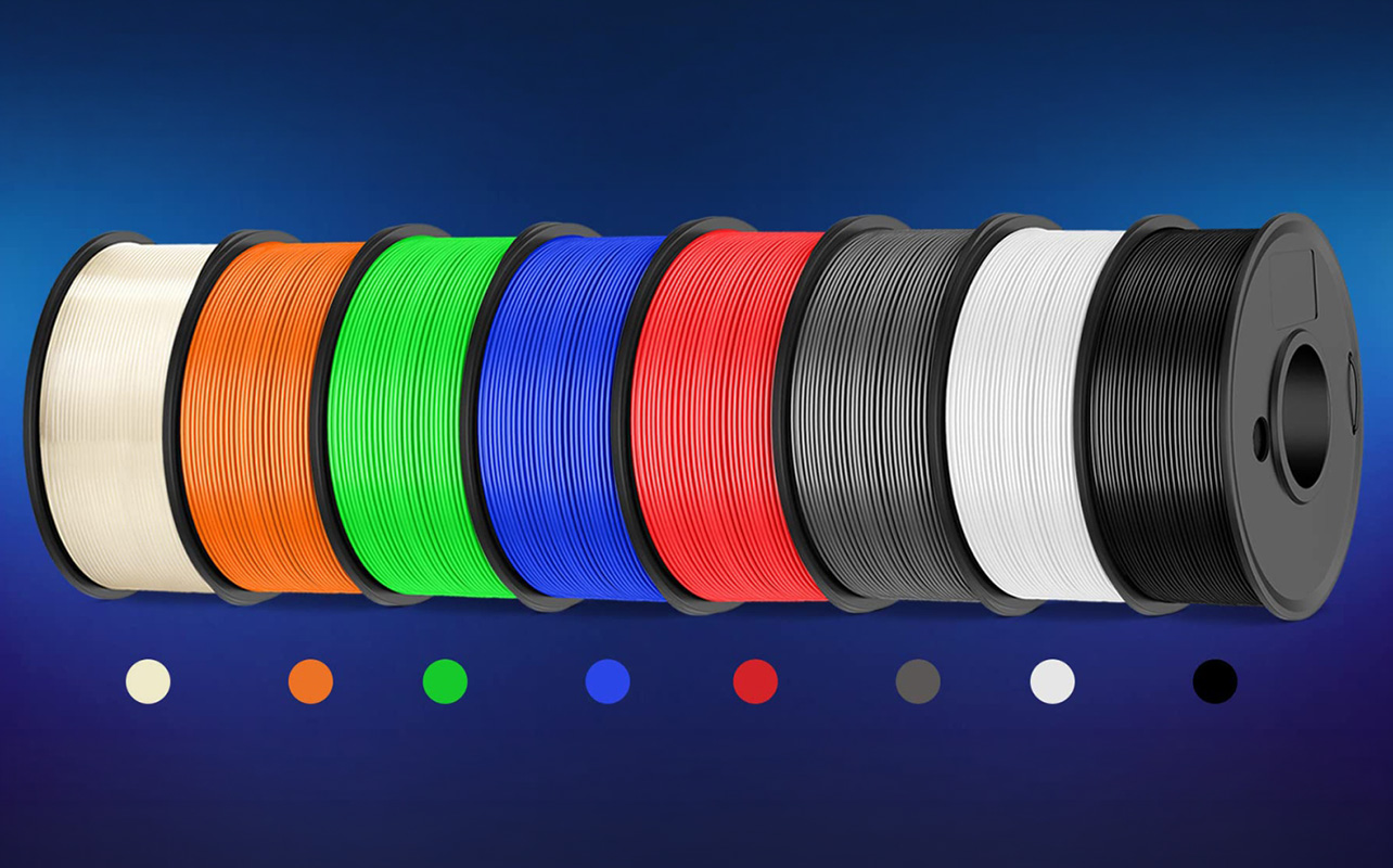 3D printer filament spools in different colours