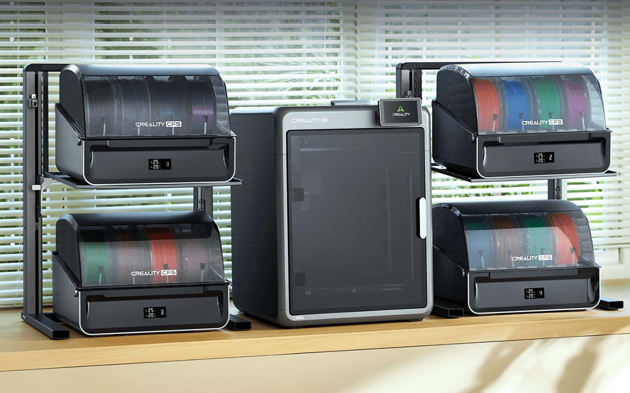 3D printer filament storage system with dry boxes