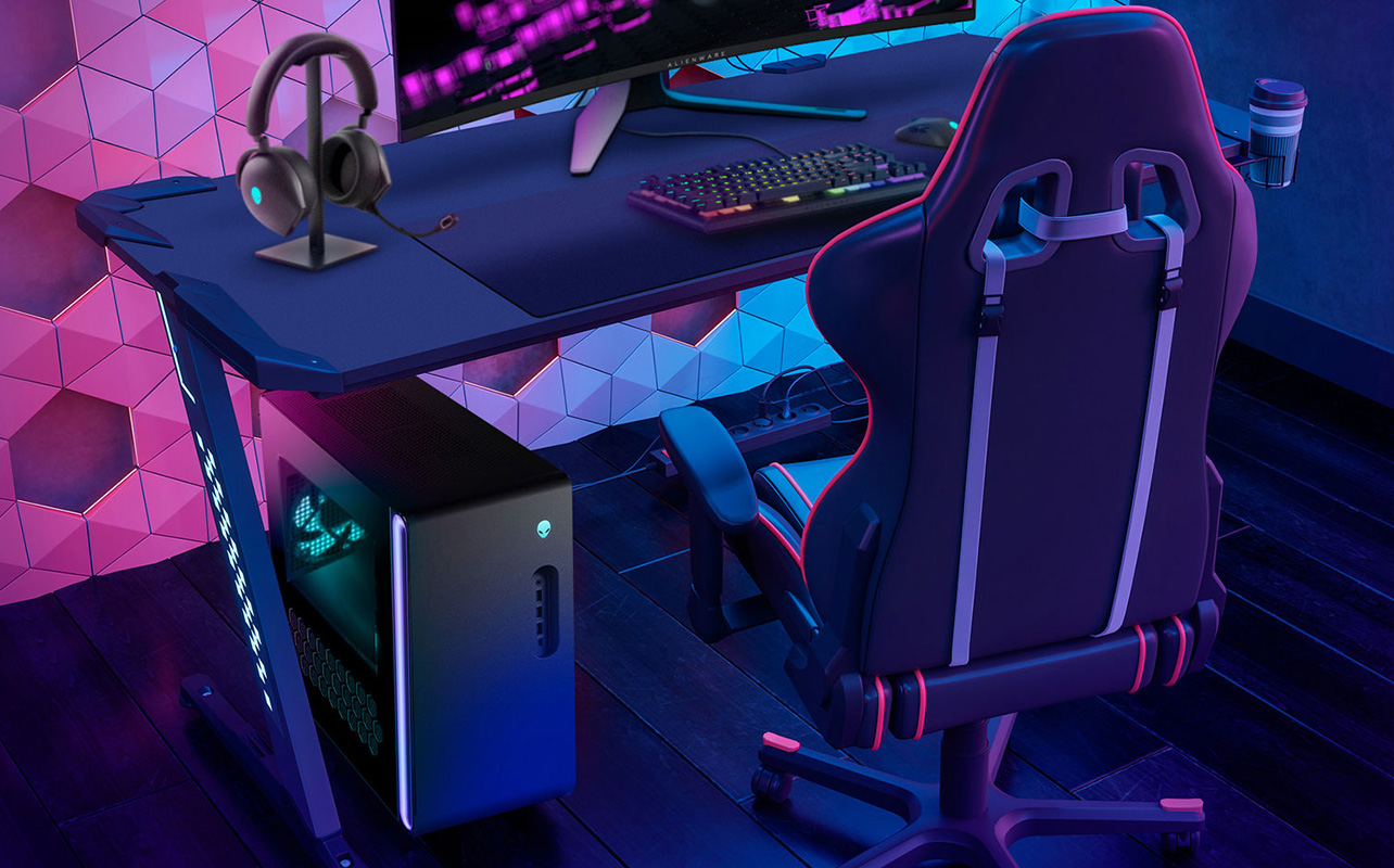 RGB gaming PC desk setup