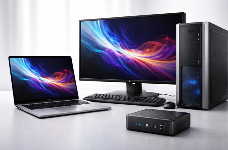 Laptop, desktop, or mini PC? Here’s how to choose the right computer Mini PC grouped with desktop and laptop on table.