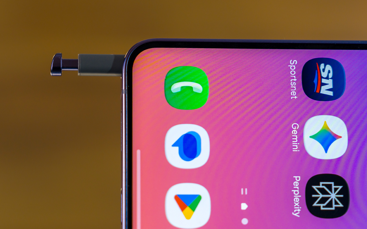 S Pen sticking out of Samsung Galaxy S26 Ultra.