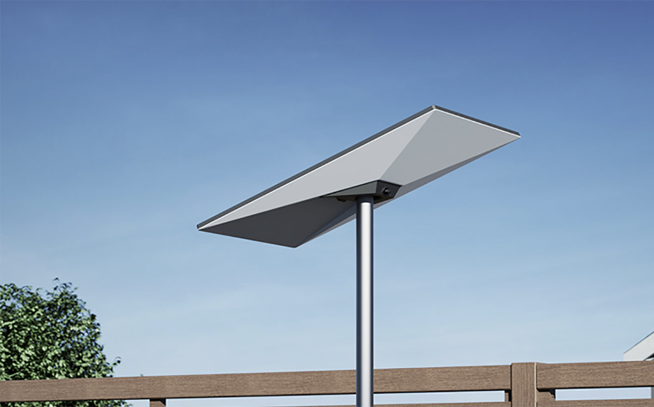 A Starlink dish mounted on a standard pipe adapter on a roof.