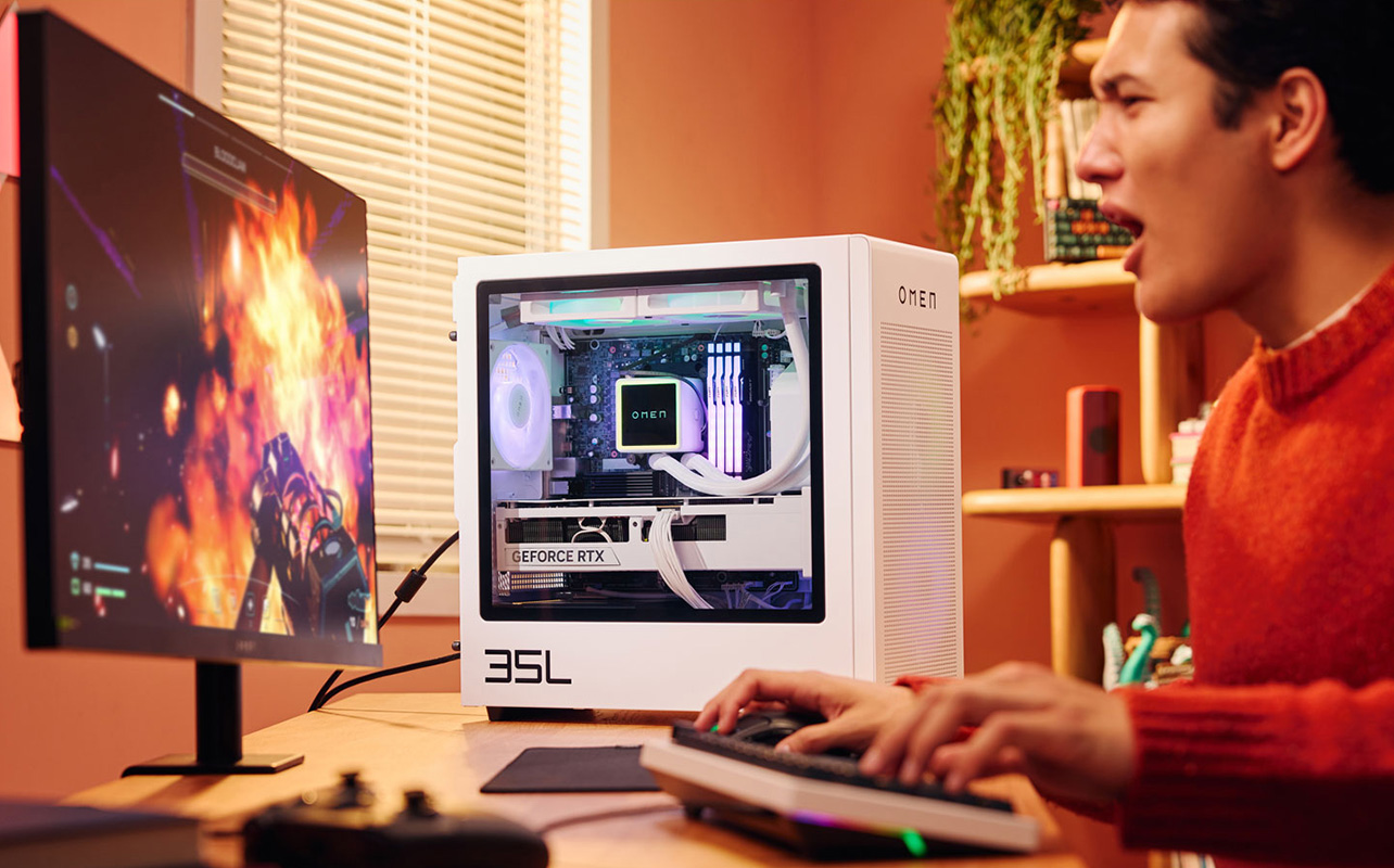 HP gaming laptop and HP Omen monitor