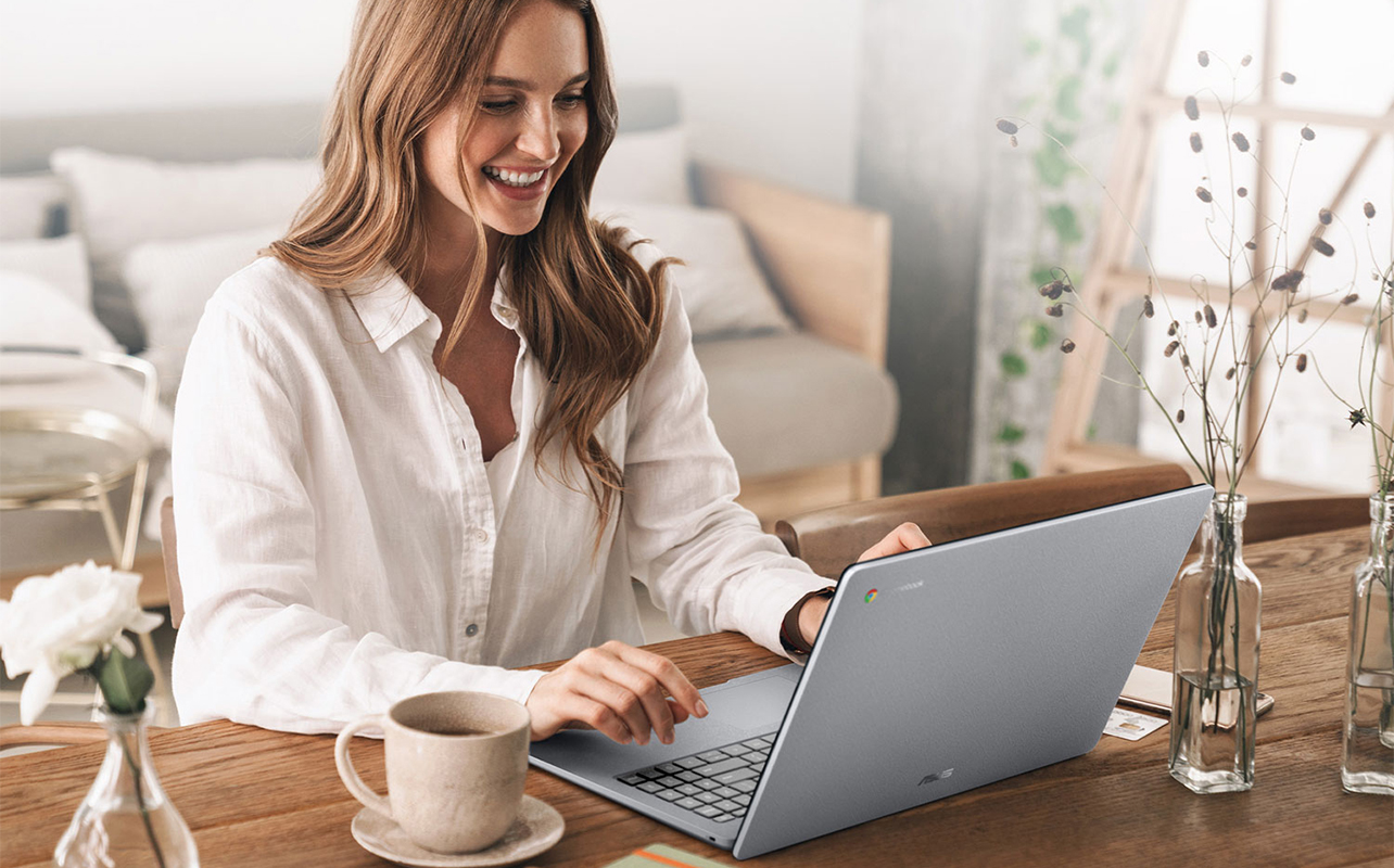 A person using a Chromebook