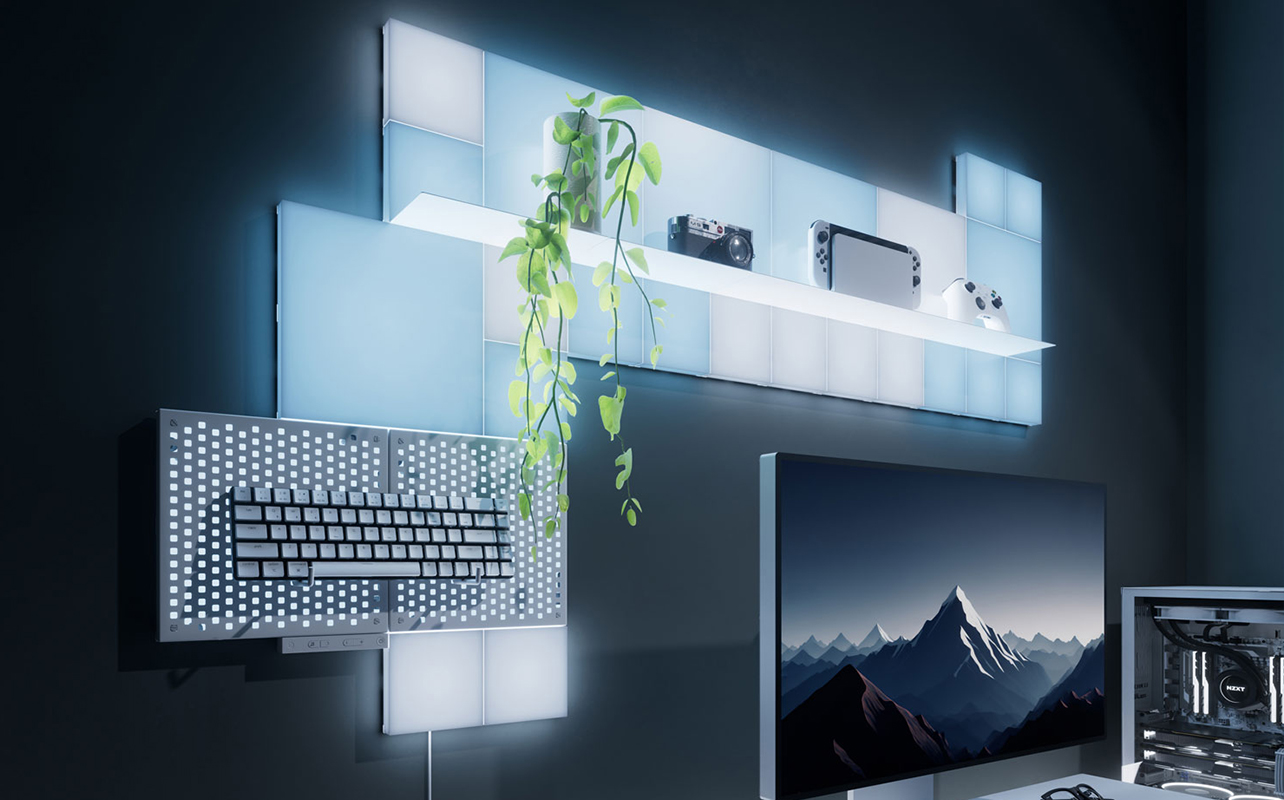Nanoleaf smart lighting panels on a wall