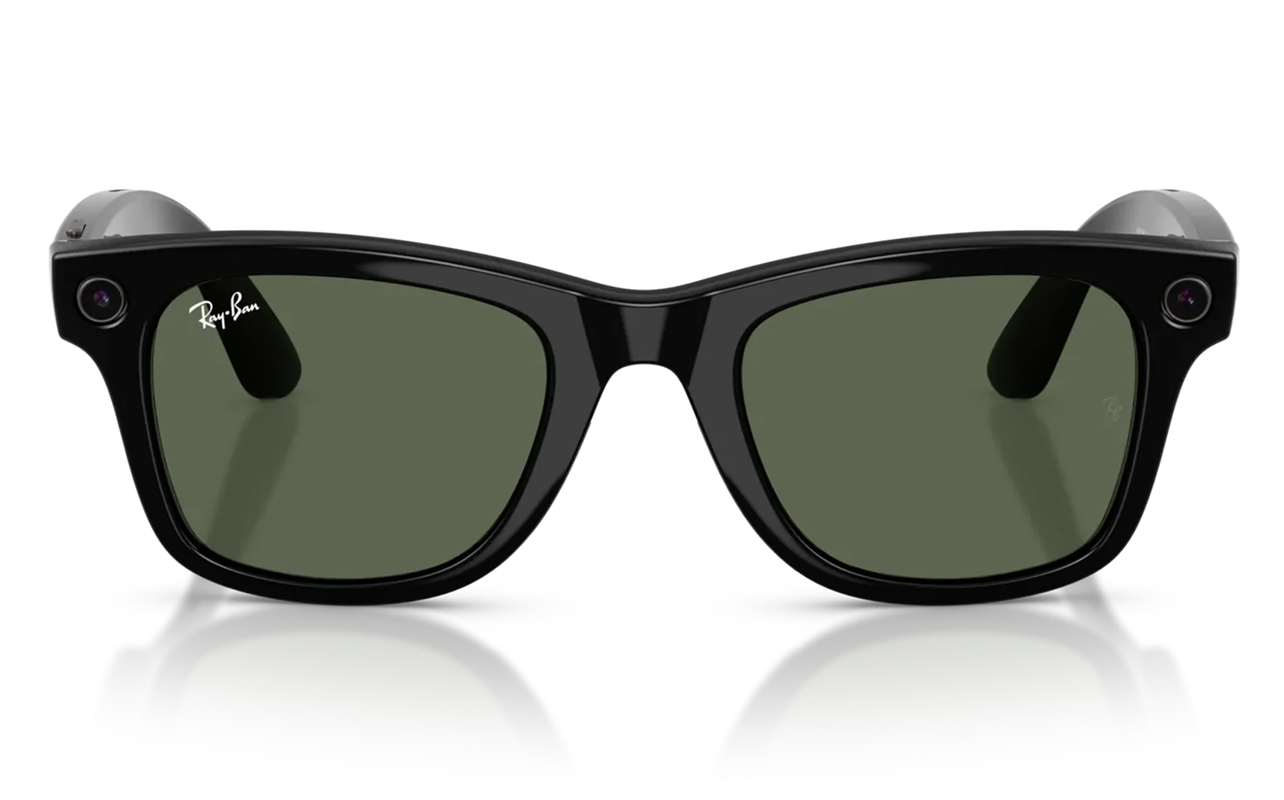 Ray-Ban Meta Wayfarer AI glasses in black on white background.