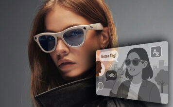 Woman wearing Ray-Ban Meta for translation.