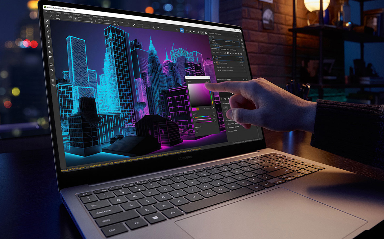 Touch screen laptop with a 3D software