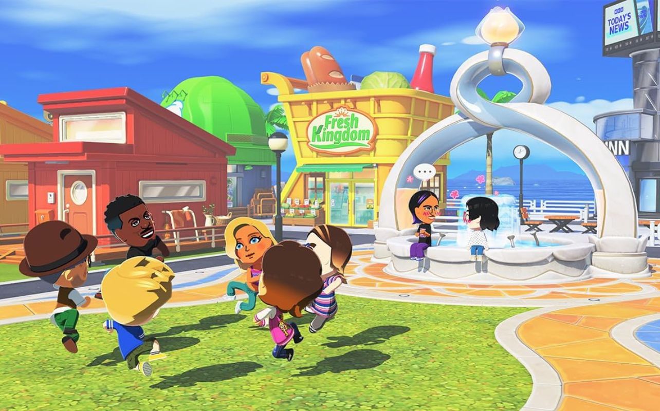 Tomodachi Life Living the Dream screenshot with lots of mii characters partying together.
