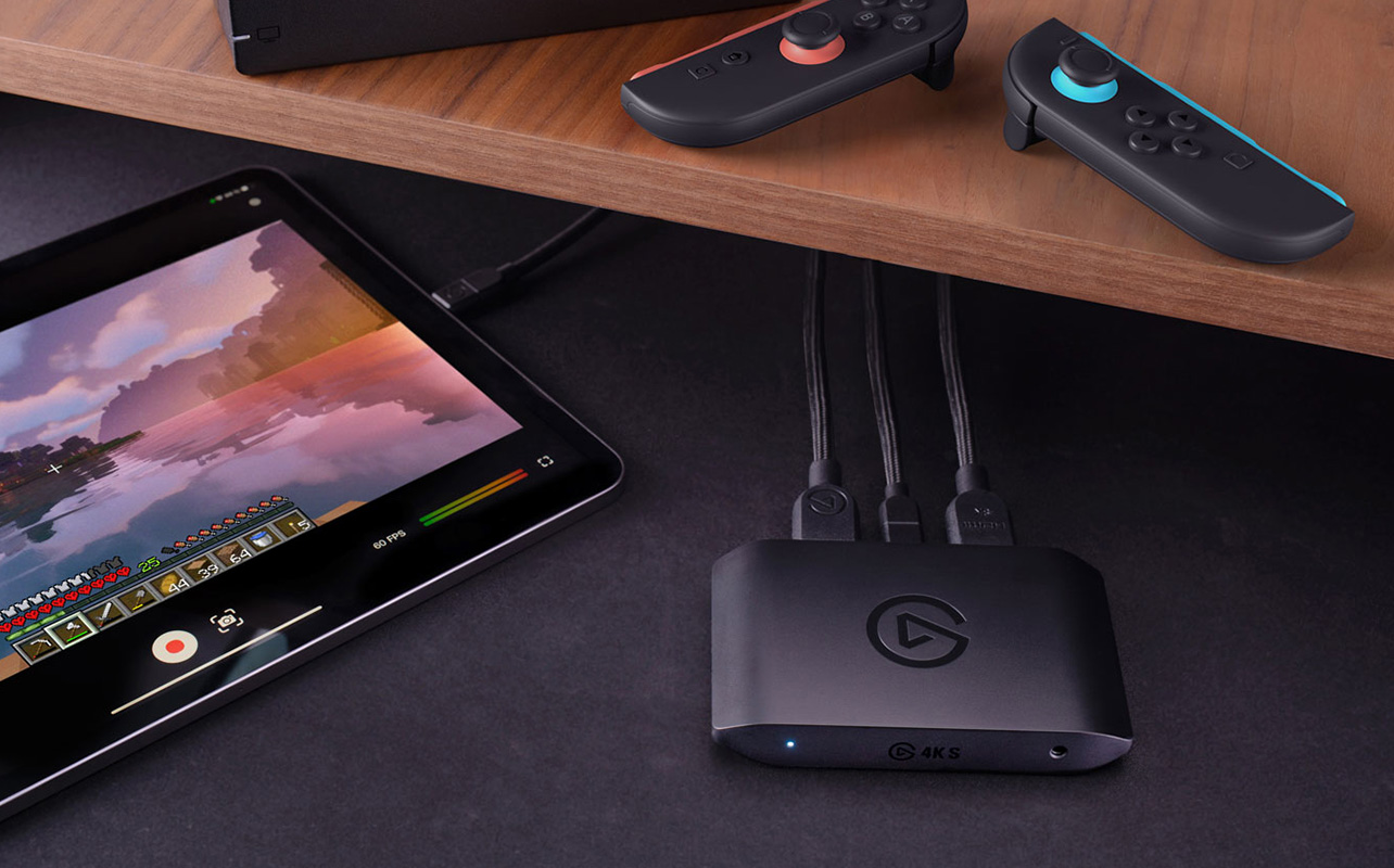 Elgato capture card connected to a tablet