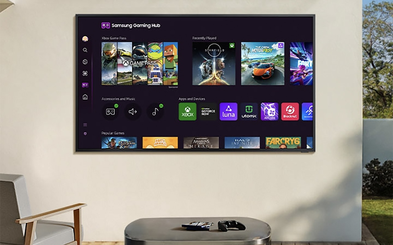 Samsung The Terrace TV outside showing gaming hub