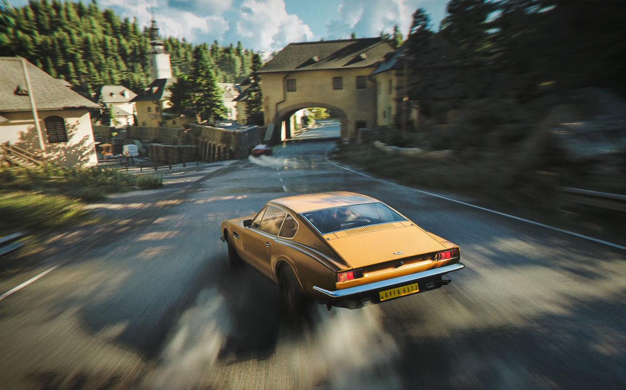 Aston Martin driving through a road chase in 007 First Light.