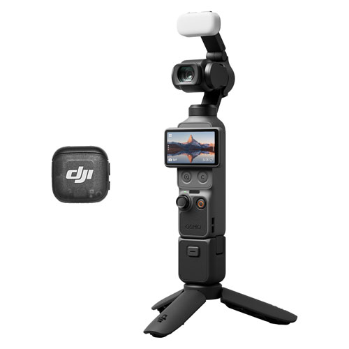 DJI Osmo Pocket 4 handheld camera with DJI Mic 3, fill light & wide-angle lens