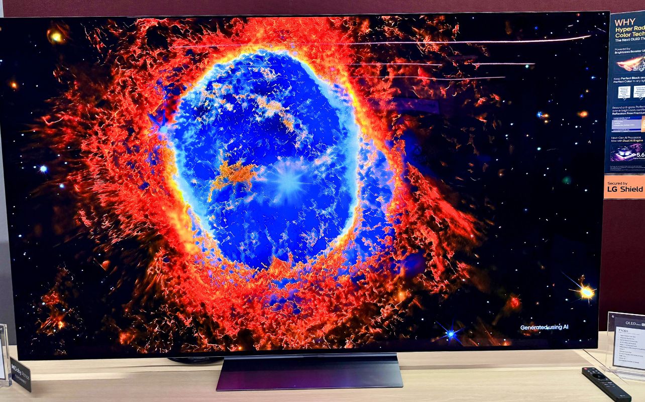 LG OLED evo C6H TV with a bright space image being displayed.