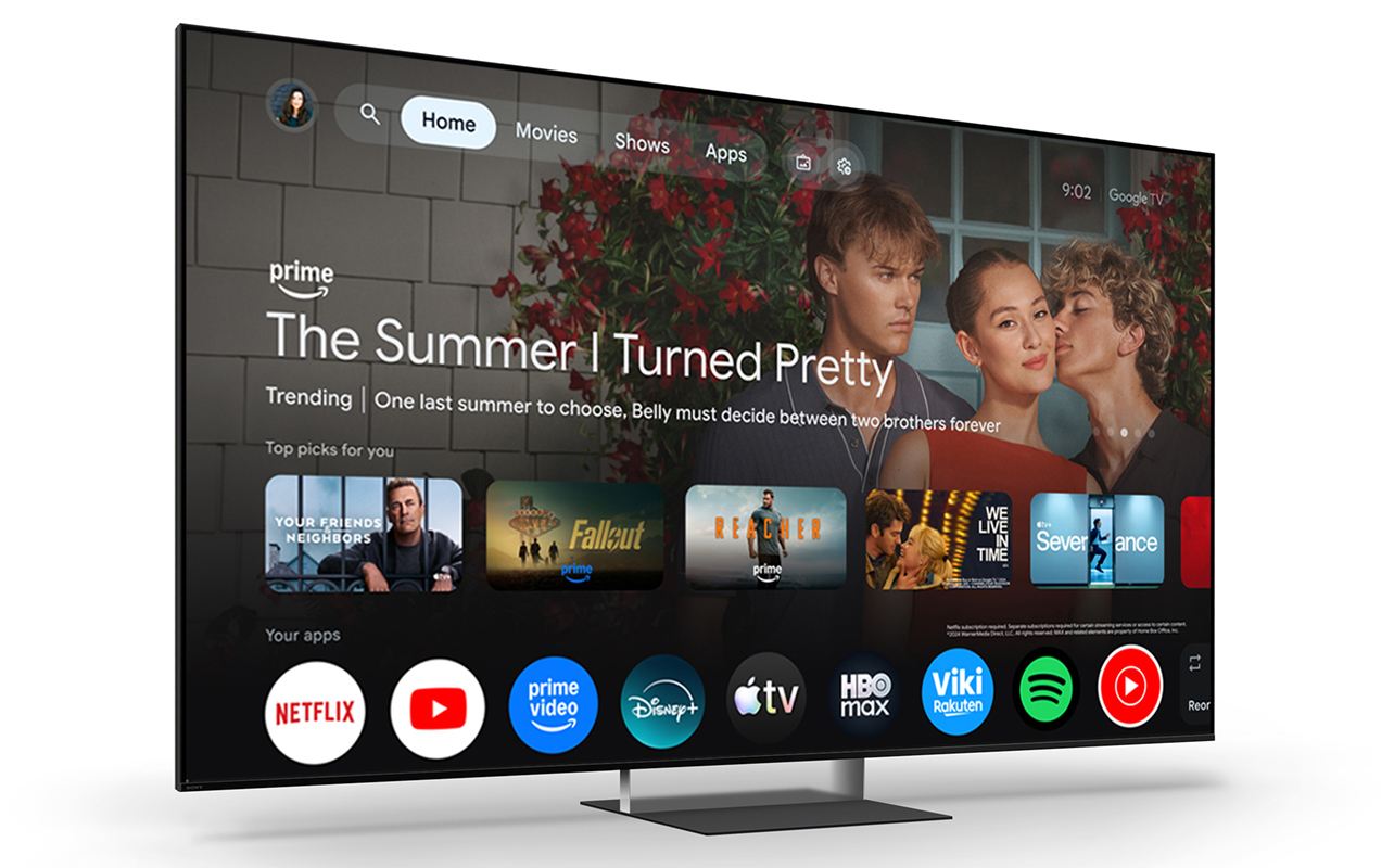 Sony Bravia 9 II True RGB TV showing Google TV interface.