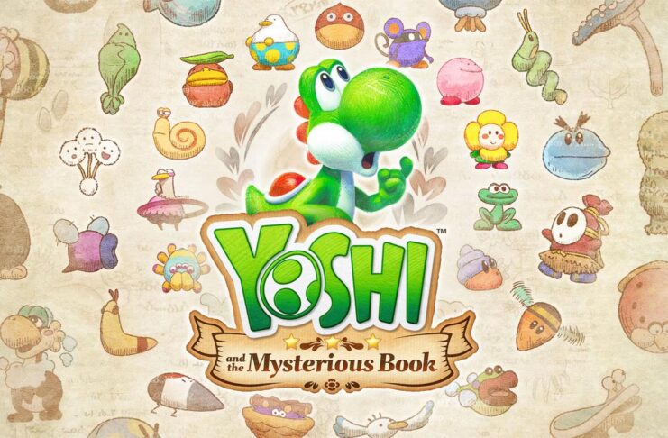 Yoshi surrounded by creatures from Yoshi and the Mysterious Book on Nintendo Switch 2.