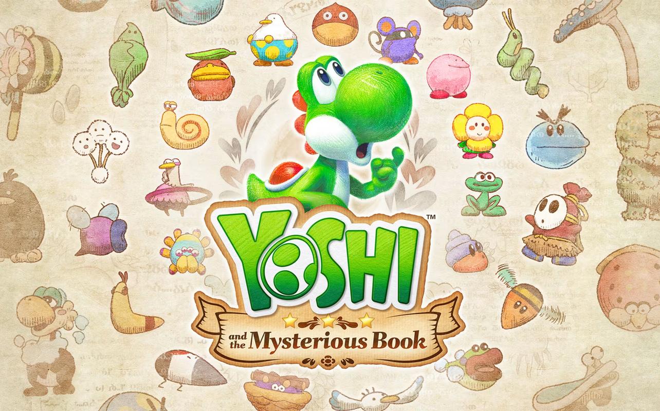 Yoshi surrounded by creatures from Yoshi and the Mysterious Book on Nintendo Switch 2.