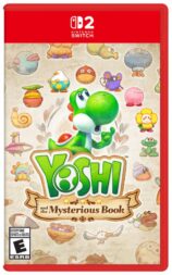 Nintendo Switch 2 box art for Yoshi and the Mysterious Book showing Yoshi surrounded by creatures.