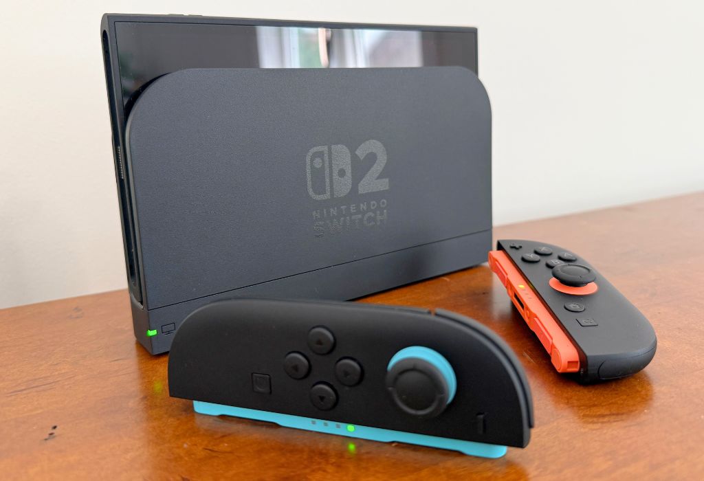 Nintendo Switch 2 console, dock and controllers.