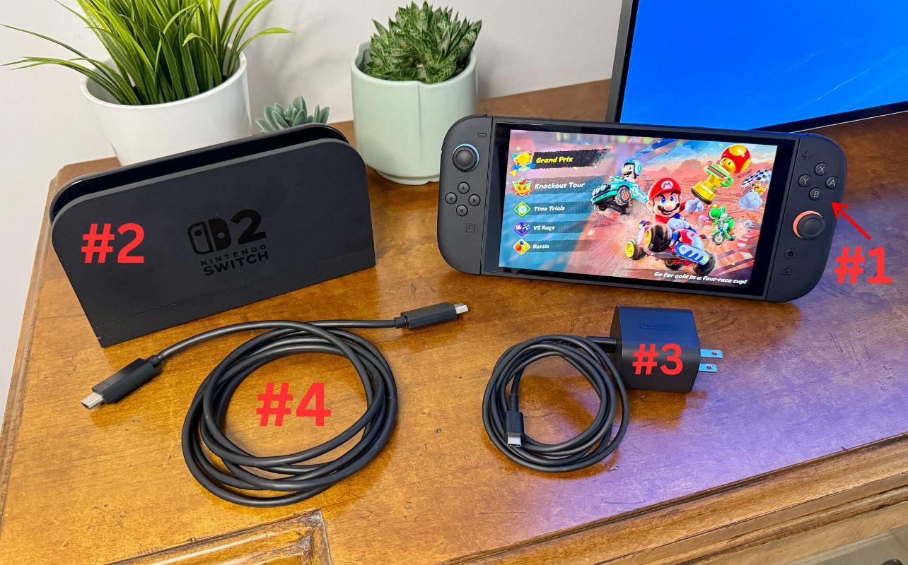 Nintendo Switch 2 layout with all parts displayed.