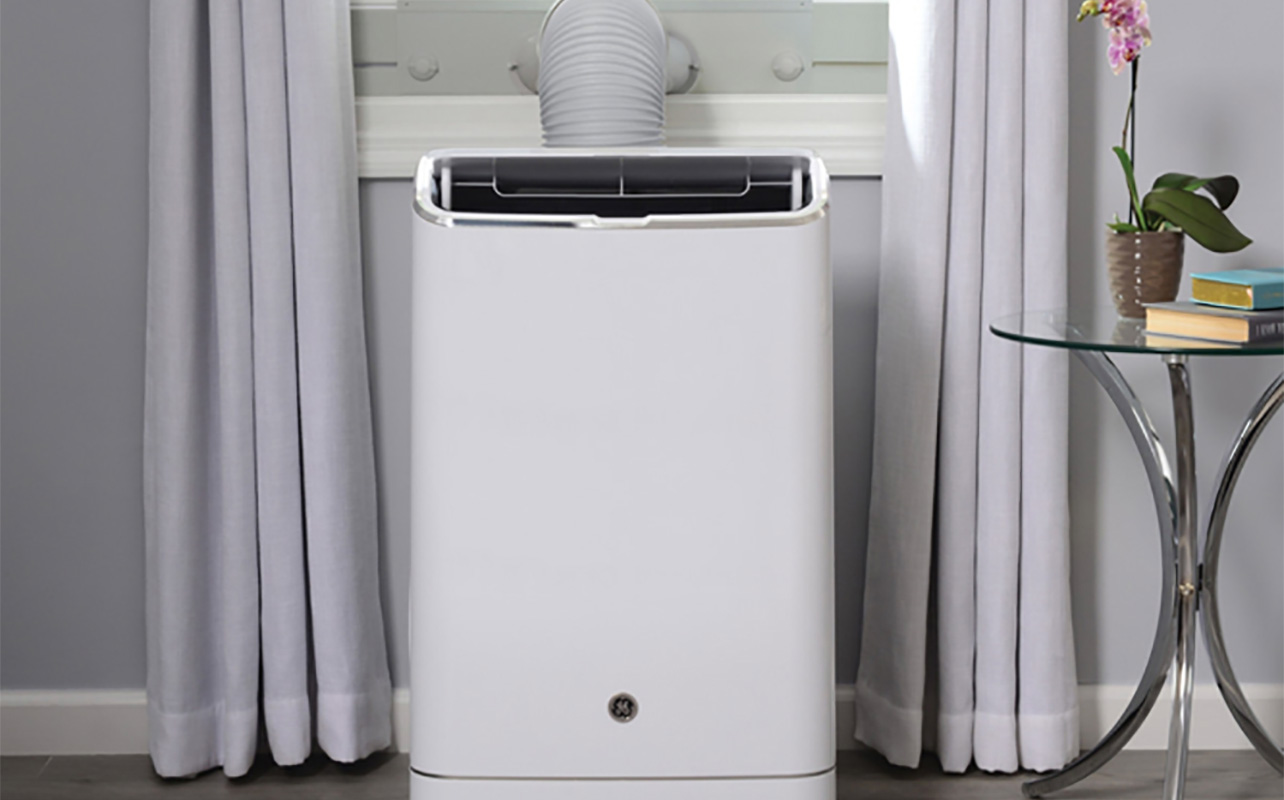 The front of a GE portable air conditioner