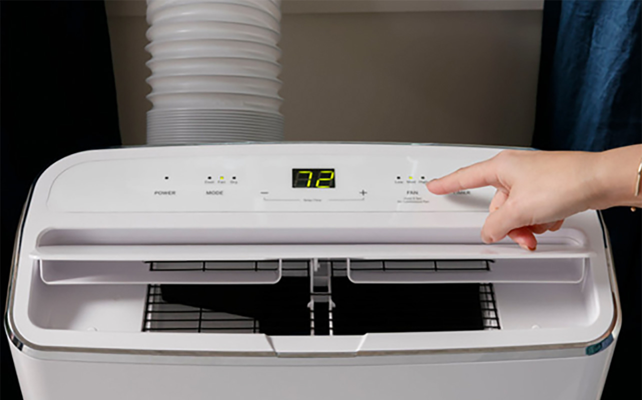 The top panel of a GE portable air conditioner.
