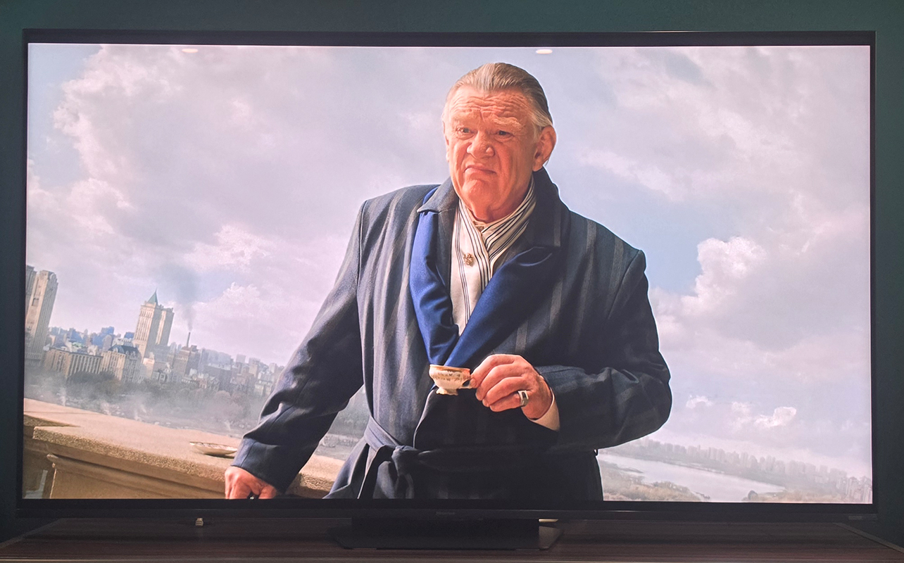 The Hisense 65UR9SG RGB mini LED TV showing a scene from Spider Noir.