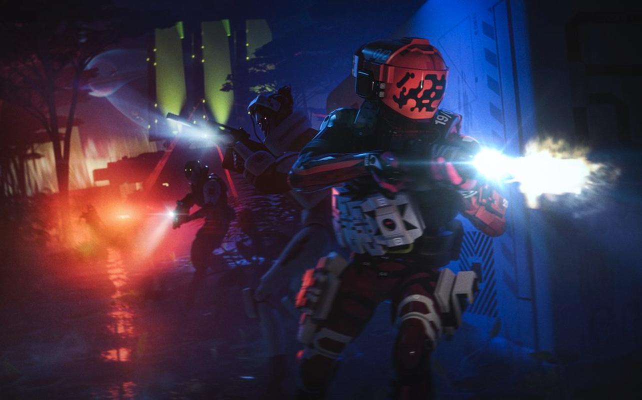 Marathon Nightfall image showing an armoured character firing a weapon in a dark sci-fi setting.