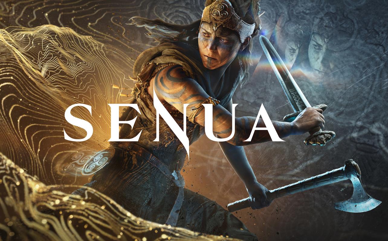 Senua key art showing Senua holding a sword and axe with the game logo across the image.