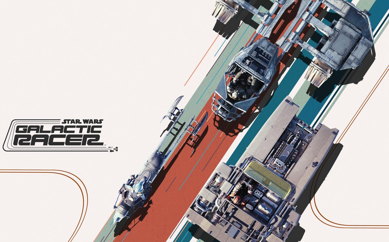 Star Wars: Galactic Racer key art showing a pod racing vehicle on a stylized track.