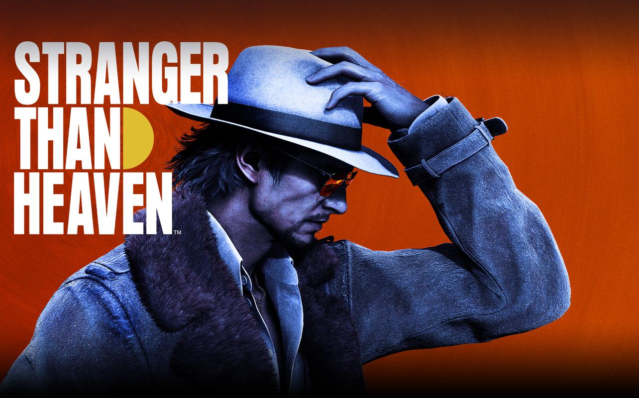 Stranger Than Heaven key art showing a man in a hat against an orange background.