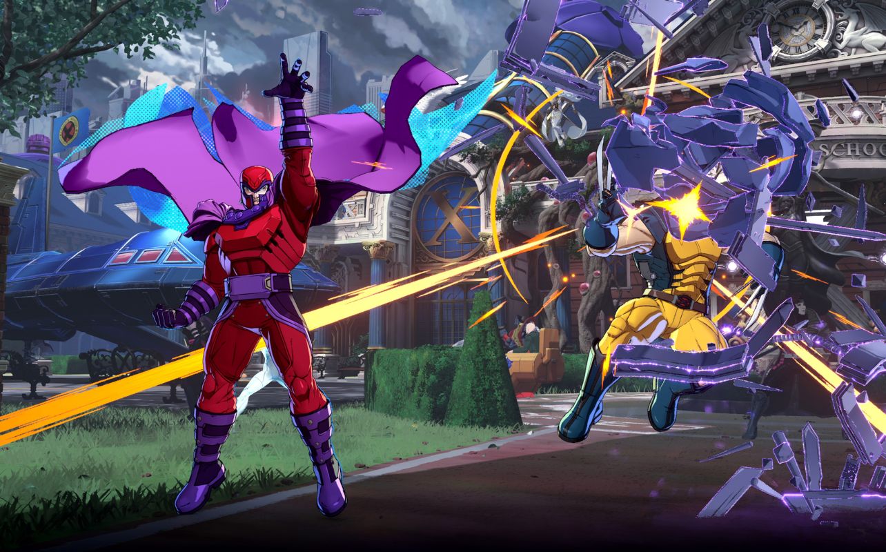 MARVEL Tōkon: Fighting Souls video game screenshot with Magneto battling Wolverine.