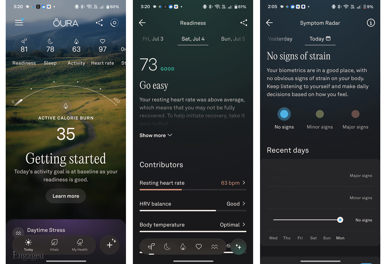 Oura Ring 5 app screenshots.